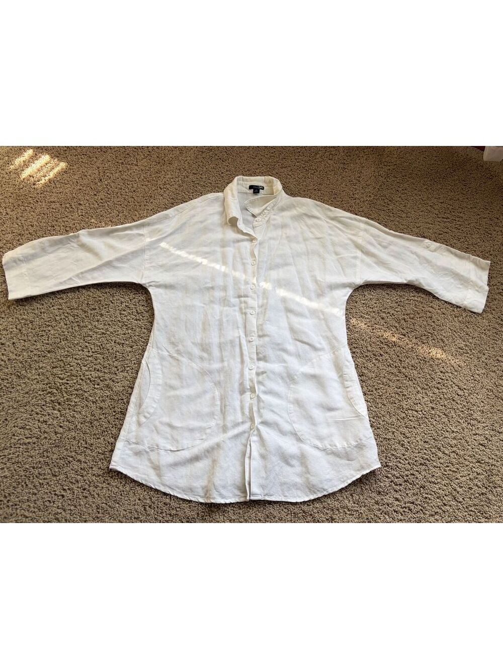 Women's white button down tunic shirt blazer East 5th M Medium linen blend